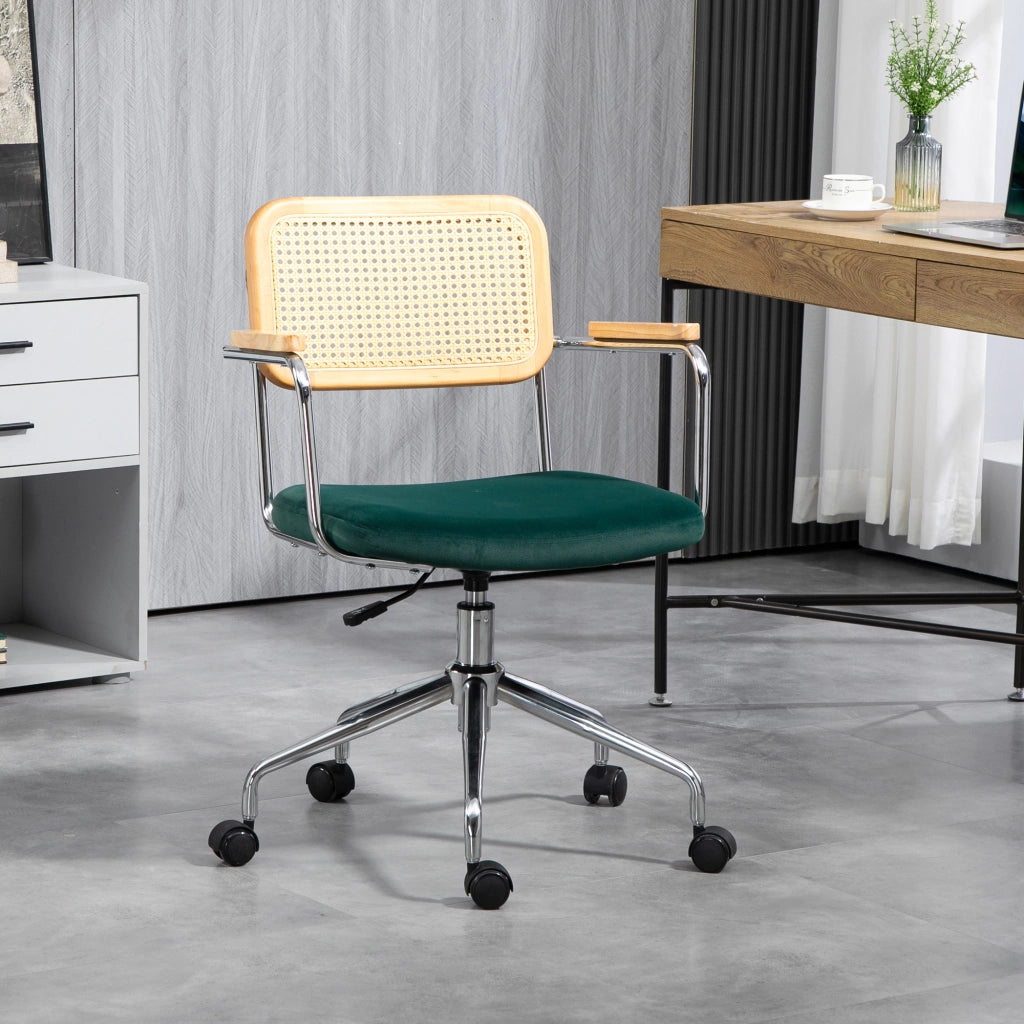 Sedia da Ufficio Girevole Regolabile ¨C Xylo ¨C Braccioli in Legno, Design Boho, Verde, 120kg
