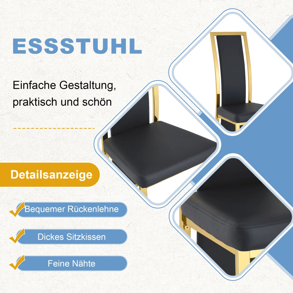 SEDIA da pranzo 109 cm in PU Nero e Metallo Oro Set da 2 pezzi