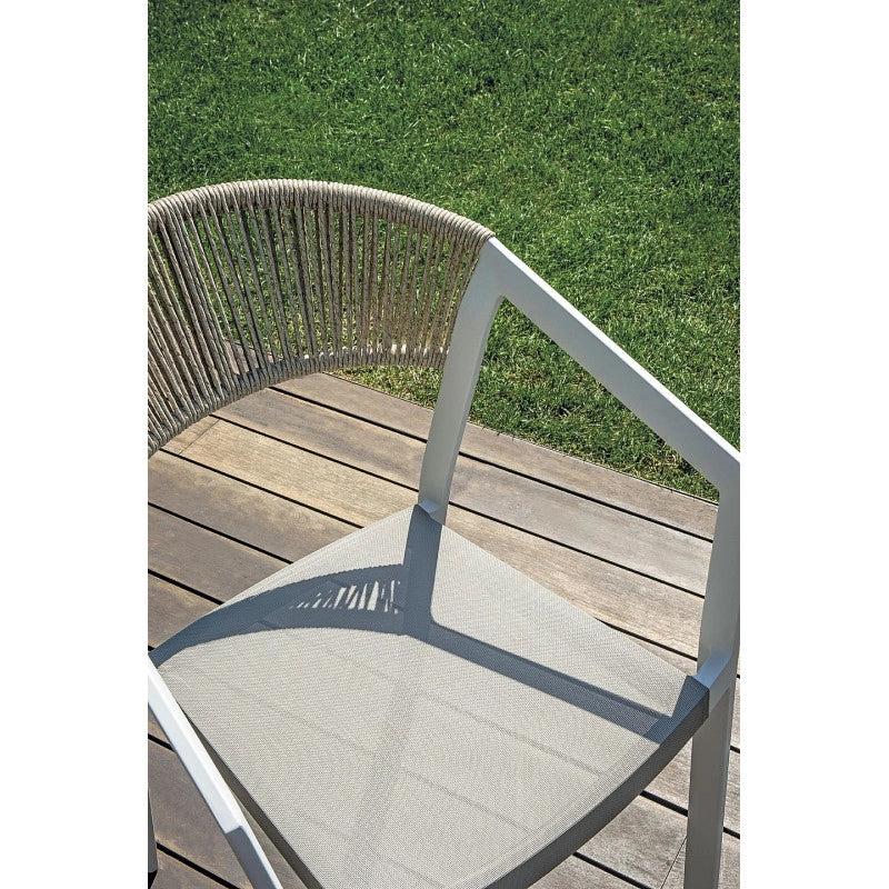 Sedia Cagliari Contract In Alluminio Bianco - Schienale In Wicker Canapa - Seduta In Textilene Coffee Moia