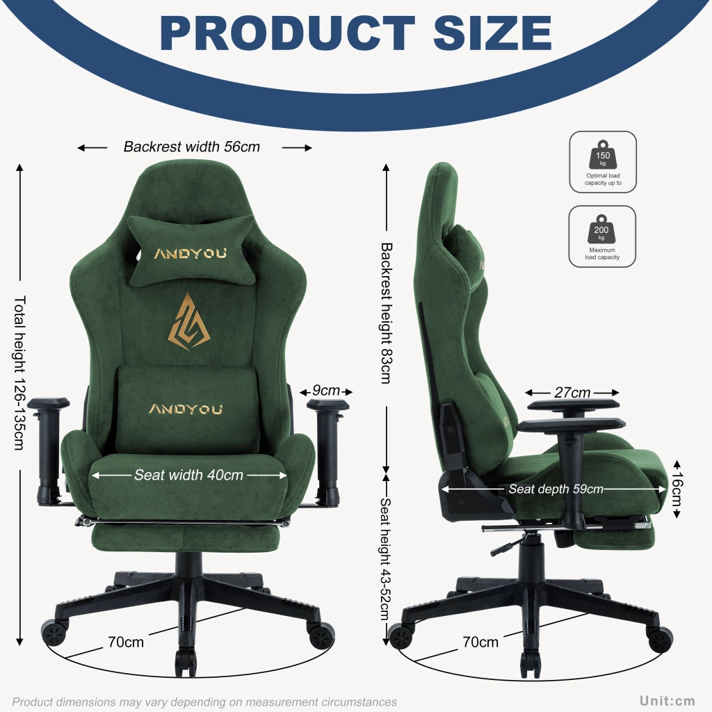 Sedia Gaming con Poggiapiedi Regolabile e Girevole ¨C zephmum ¨C Verde