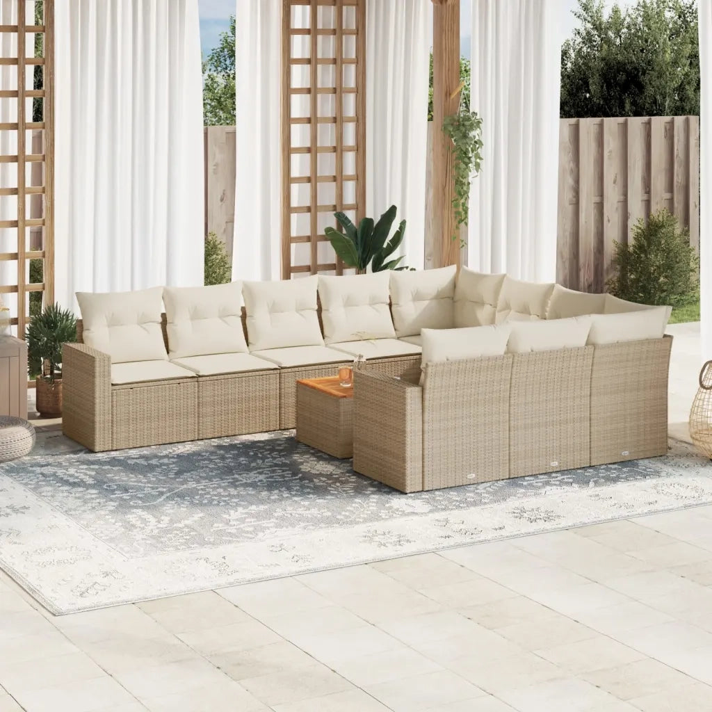 Set Divani da Giardino 11 pz con Cuscini Beige in Polyrattan 3224301
