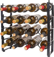 Wijnrek con 4 livelli - organizzatore di vino ripiegabile - 16 bottiglie - nero - metallo