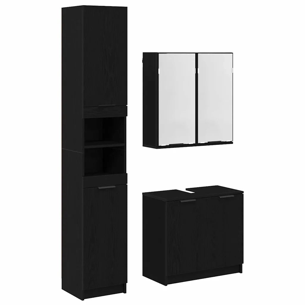 Set di Armadi da Bagno 3 pcs Rovere Nero Legno multistrato