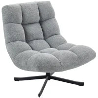 Poltrona da salotto senza braccioli, girevole, in tessuto di ciniglia impermeabile, seduta ampia, 75 x 95 x 90 cm, Grigio