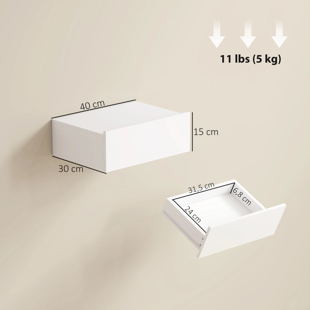 Set 2 Comodini da Parete Flottanti con Cassetto ¨C Zephmum ¨C 40x30x15 cm Bianco