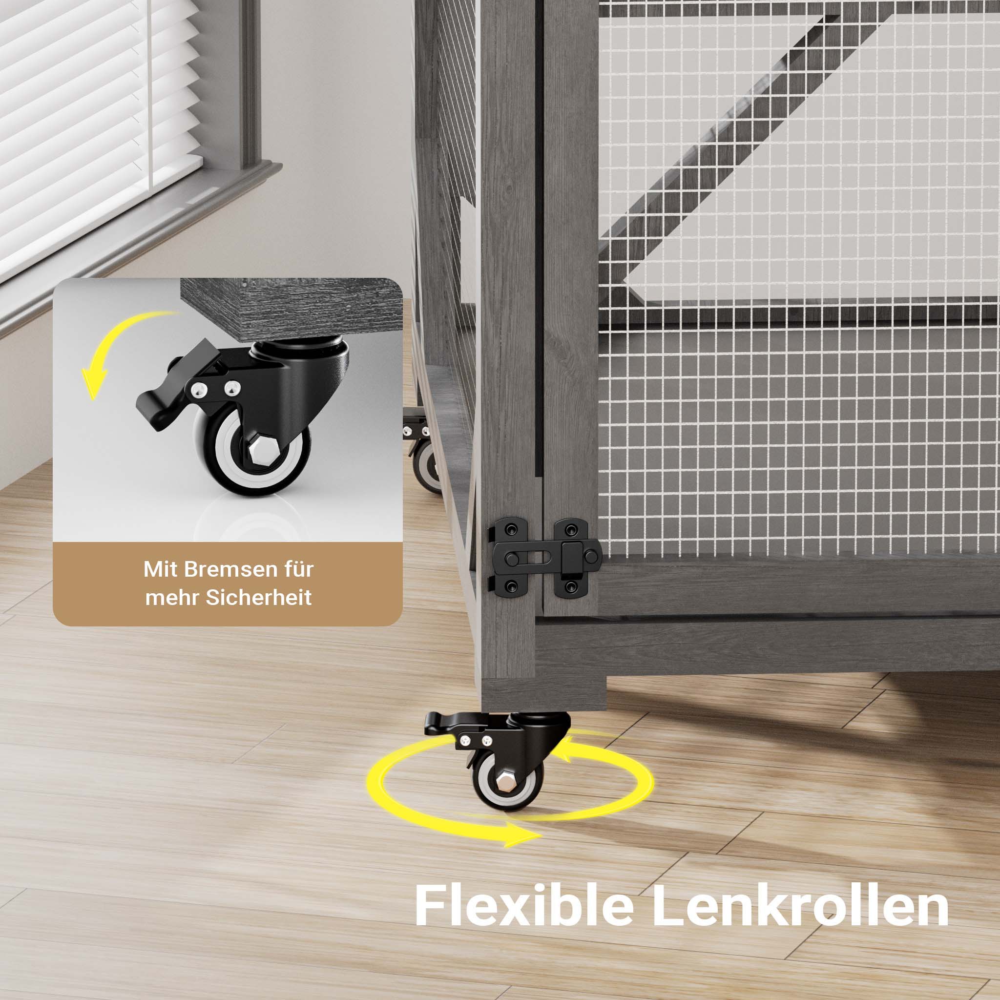 Recinto per gatti da esterno 74 x 78 x 180 cm, legno di abete, più livelli, 2 porte, con rotelle, recinto per gatti per giardino, balcone, rifugi