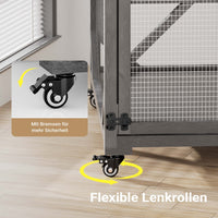 Recinto per gatti da esterno 74 x 78 x 180 cm, legno di abete, più livelli, 2 porte, con rotelle, recinto per gatti per giardino, balcone, rifugi