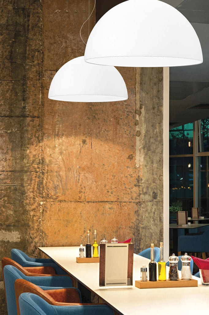 Lampada a Sospensione ISAKO 40cm in Vetro Bianco Satinato e Metallo Cromato - Attacco E27, Design Moderno e Diffusione Luce - Rossini Group