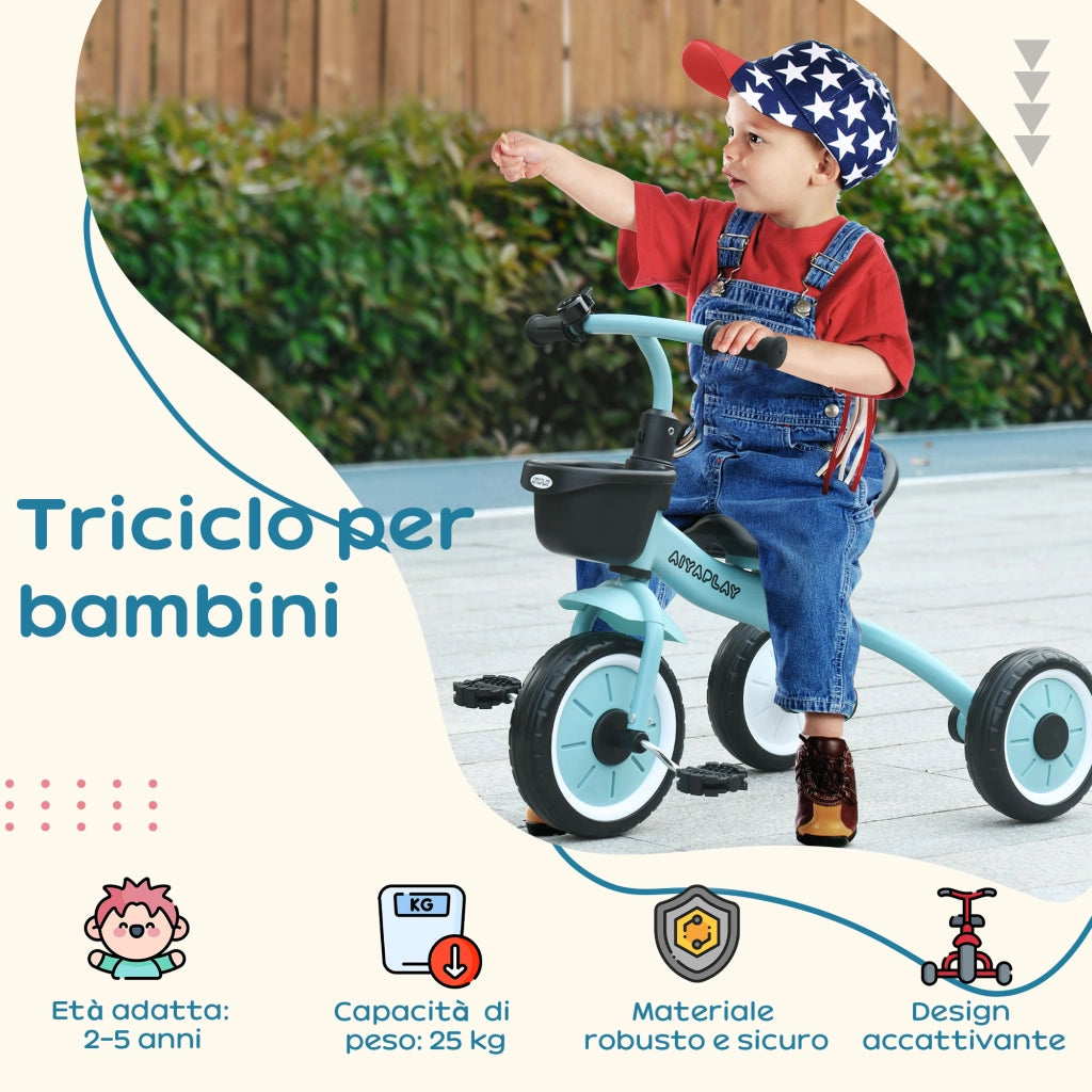 Triciclo Bambini con Seduta Regolabile e Campanello ¨C zephmum ¨C Blu 70.5x50x58cm