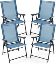 Set di 4 sedie da giardino pieghevoli, pieghevoli, con schienale alto e bracciolo, resistenti alle intemperie, in metallo e tessuto, portata fino a 150 kg (azzurro)