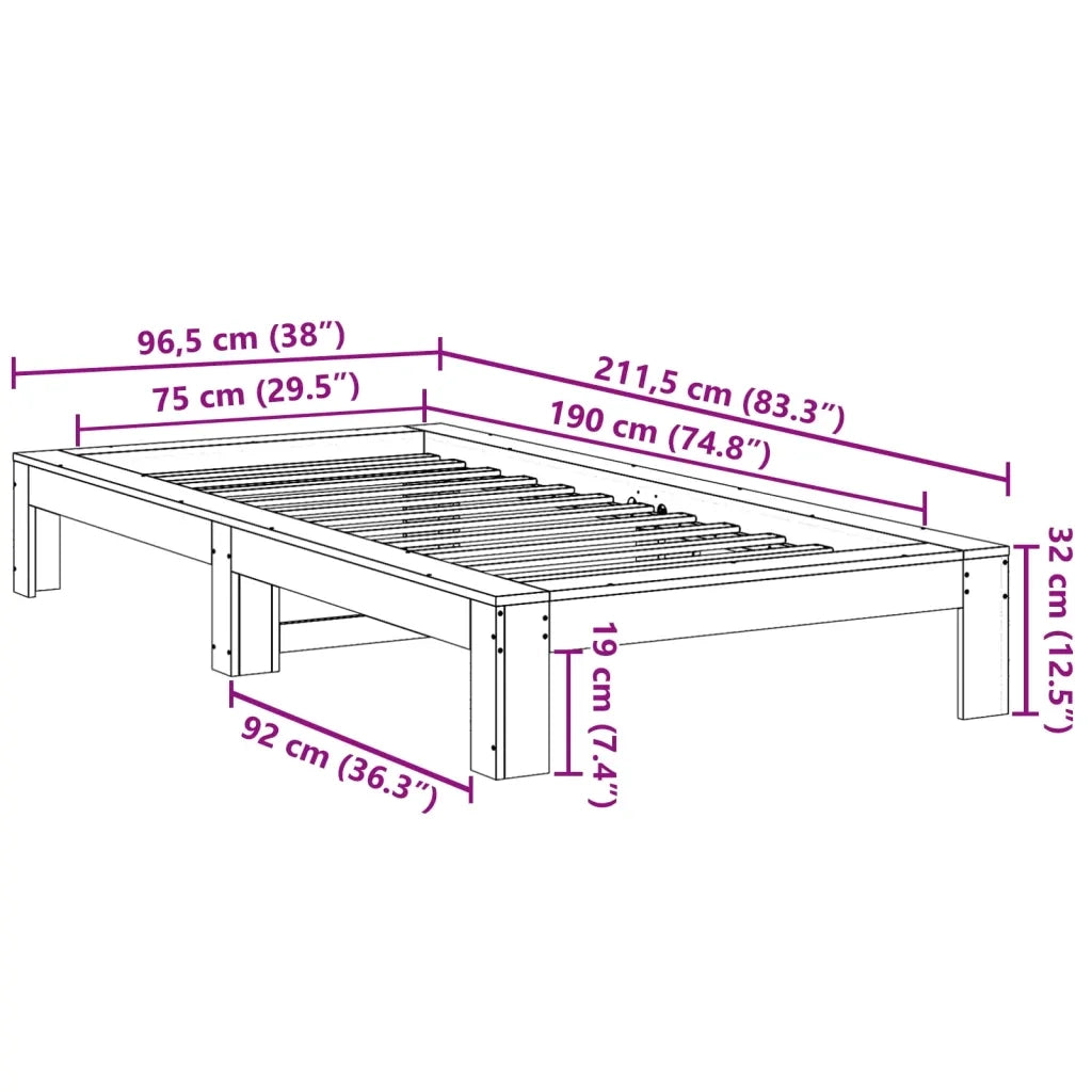 Letto senza Materasso 75x190 cm in Legno Massello Pino 855340