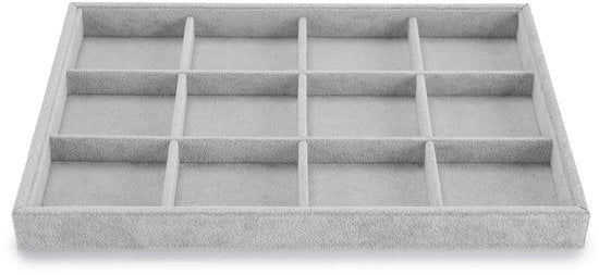 Ladro di accessori in velluto grigio con 12 riquadri, organizzatore di accessori, lade per accessori, lade per anelli, lade per orecchini, lade per bracciali, organizzatore