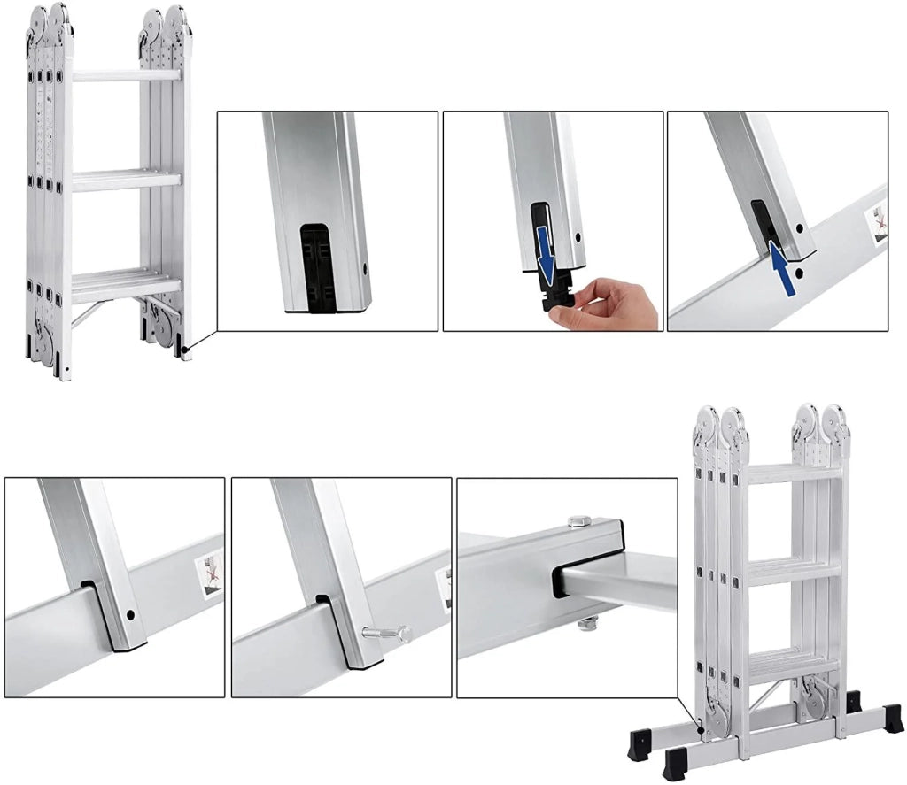 Scala pieghevole e multifunzionale in alluminio a 2 montanti resistente a 150 kg 12_0000473