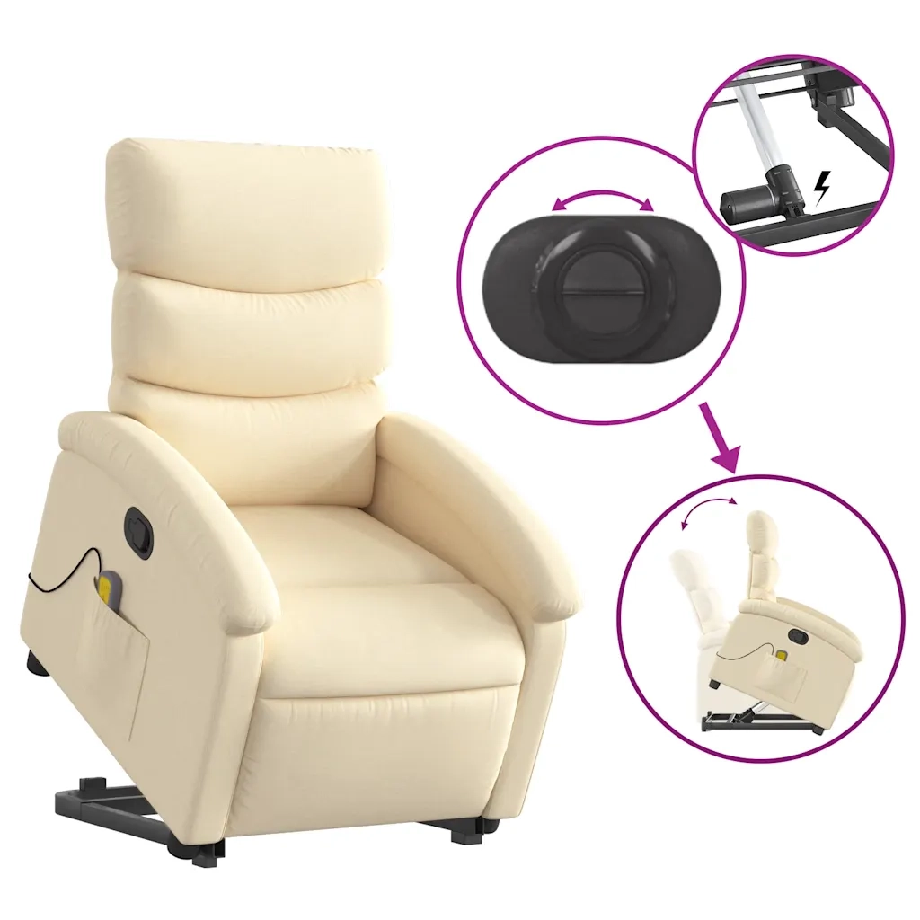 Poltrona Alzapersona Massaggiante | Sedia Relax Reclinabile Crema in Tessuto