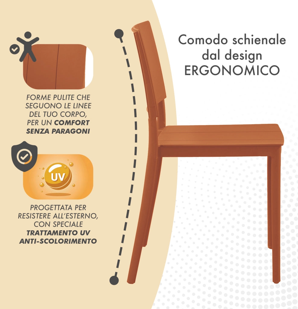 Set 4 Sedie In Polipropilene e Fibra Di Vetro Sedia Cucina Trattamento Uv Antiscolorimento Giardino Interno Esterno Moderne Robuste Resistenti Seduta Terrazzo Soggiorno Bar Ristorante Impilabili Livia-Arancio