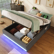 Letto imbottito 90x200 cm con LED, USB/Type-C e contenitore