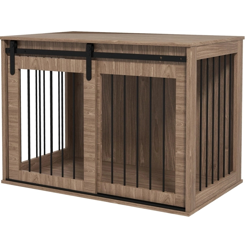 Gabbia per cani multifunzione in noce e nero 98 x 58 x 61 cm