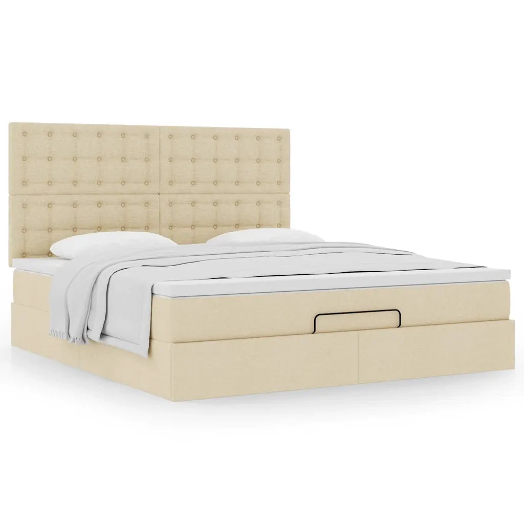 Struttura Letto Pouf con Materasso Crema 180x200 cm in Tessuto 3313346