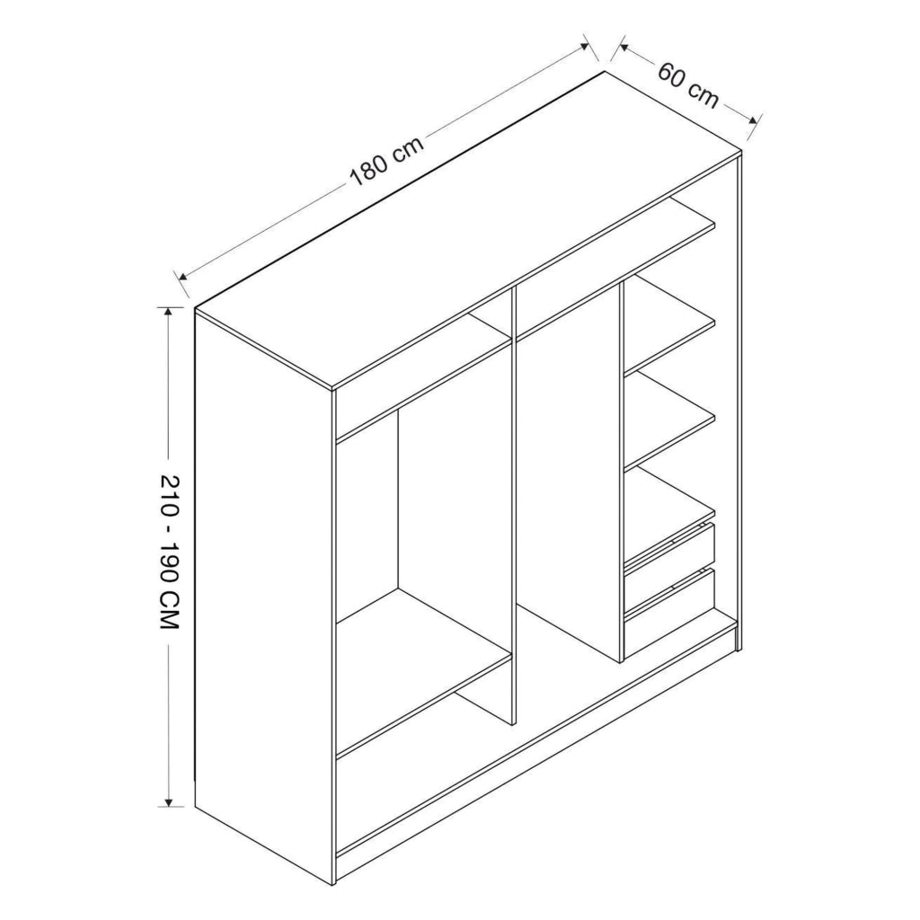 Armadio Camera da Letto Cuvio, Guardaroba 2 Ante 5 Ripiani, 180x210h cm Bianco
