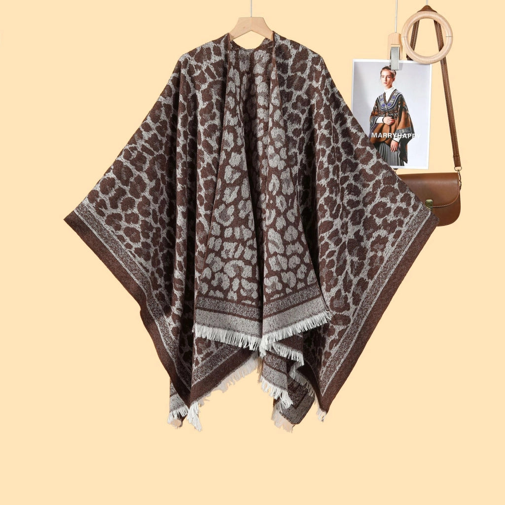 Sciarpa classica con stampa leopardata, cardigan reversibile da donna in jacquard, caldo e a prova di freddo.