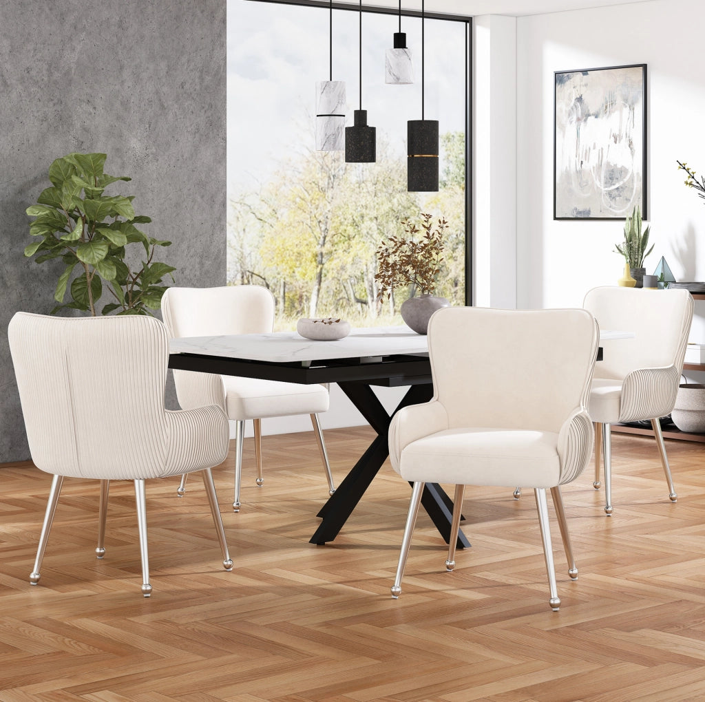 Sedia in velluto; set da 2; con braccioli e gambe in metallo; beige