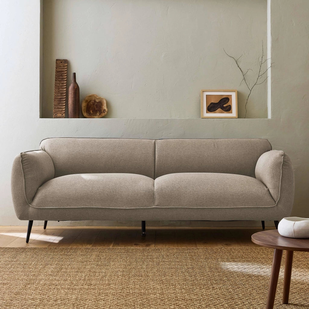 Divano in tessuto con gambe in metallo, 3 posti, beige
