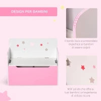 Panca Contenitore con Schienale in Legno per Bambini da 3-6 Anni, 60x30x50 cm, Rosa