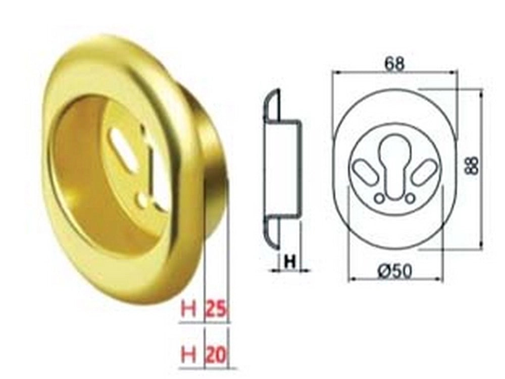 1pz mostrina a vaschetta in  acciaio pvd ottonato - mm.68x88x25h ø mm.50 (kt523 cod:ferx.fer456562