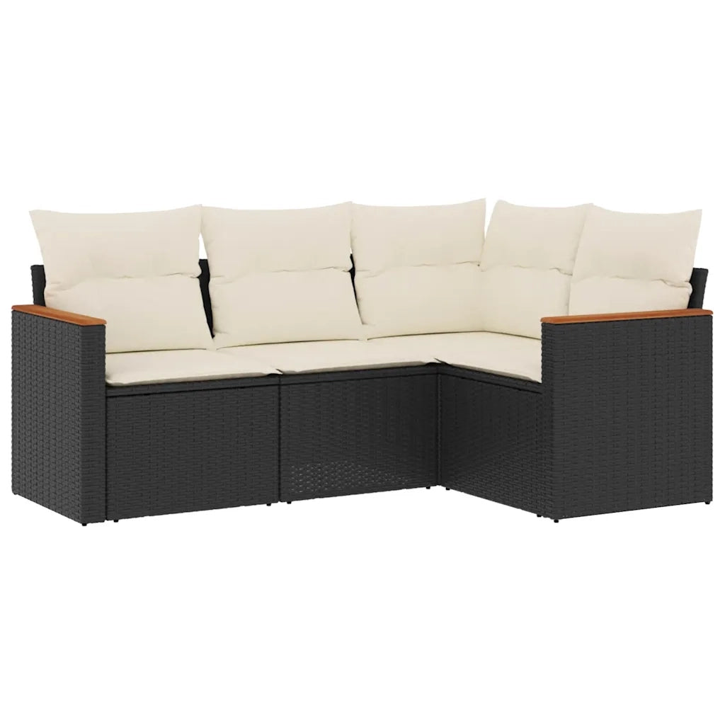 Set Divani da Giardino 4 pz con Cuscini Nero in Polyrattan 3258332