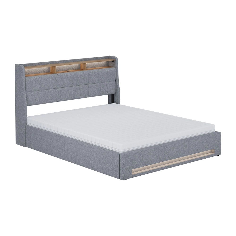 Vitalispa Letto imbottito Grigio/quercia 160x200 con LED, porta USB e materasso