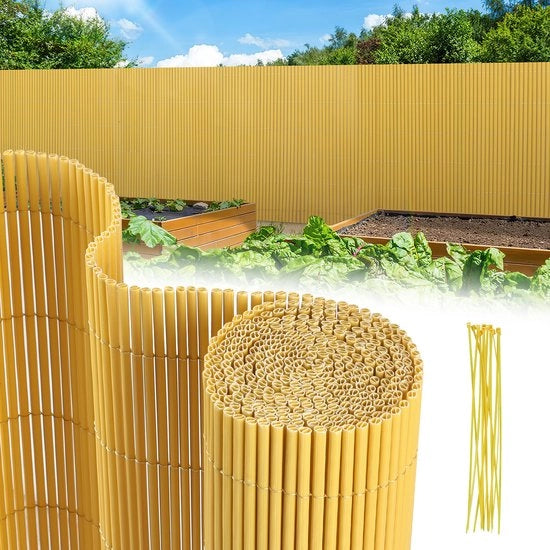 Schermo per esterno in PVC da 5m, separatore di giardino e schermo per balcone resistente al vento e alle intemperie, resistente ai raggi UV per giardino e terrazza, in bambù