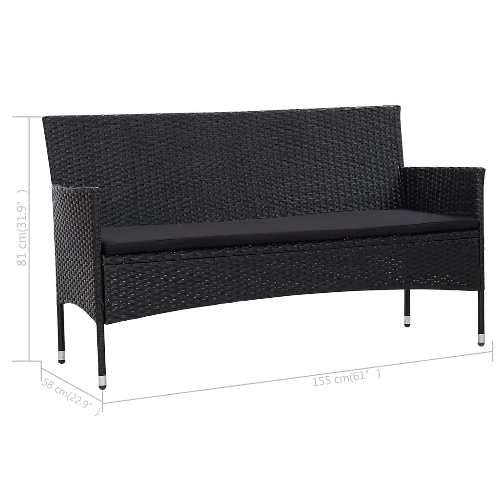 Divano da Giardino a 3 Posti con Cuscini Nero in Polyrattan 45899