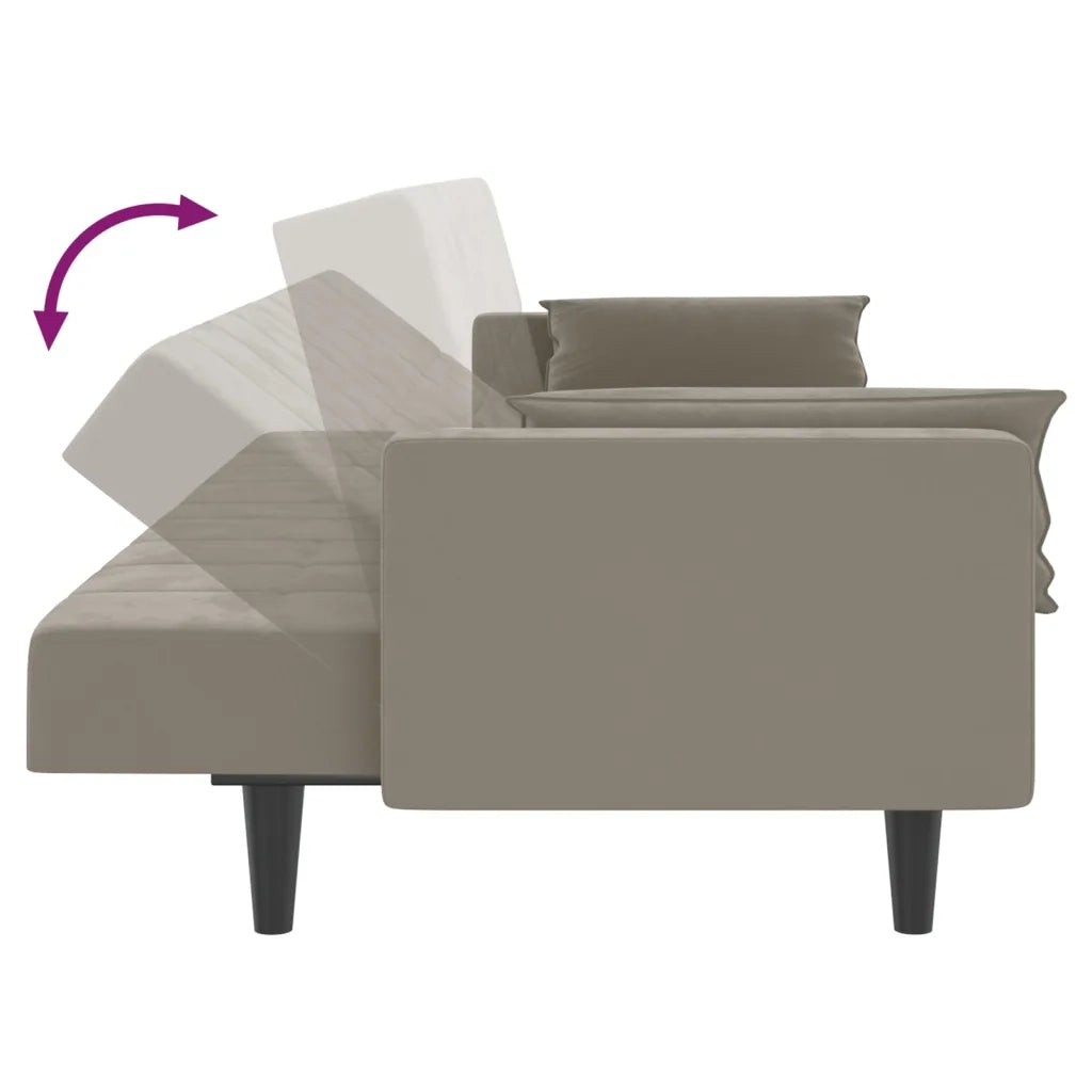 Divano Letto a 2 Posti con 2 Cuscini Grigio Chiaro in Velluto 375847