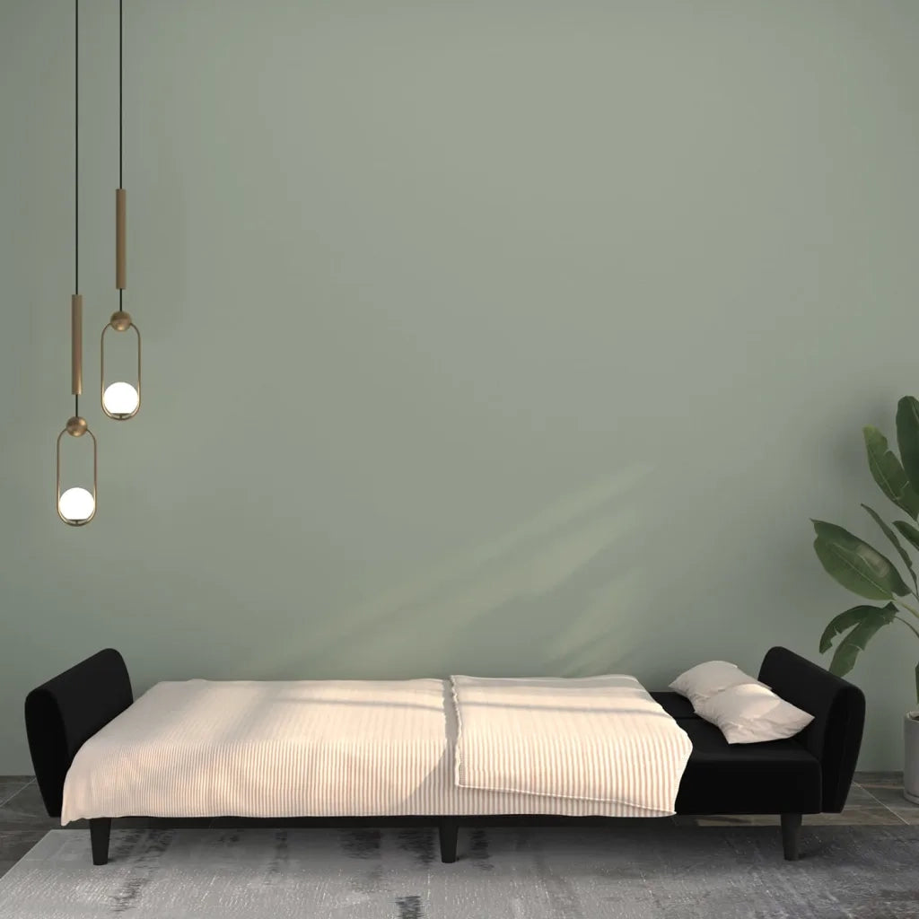 Divano Letto a 2 Posti Nero in Velluto 375863