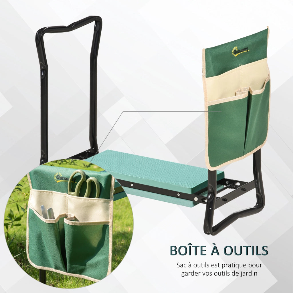 Sgabello Giardino Pieghevole ¨C Xylo ¨C Cuscino Verde con Tasca Portaoggetti