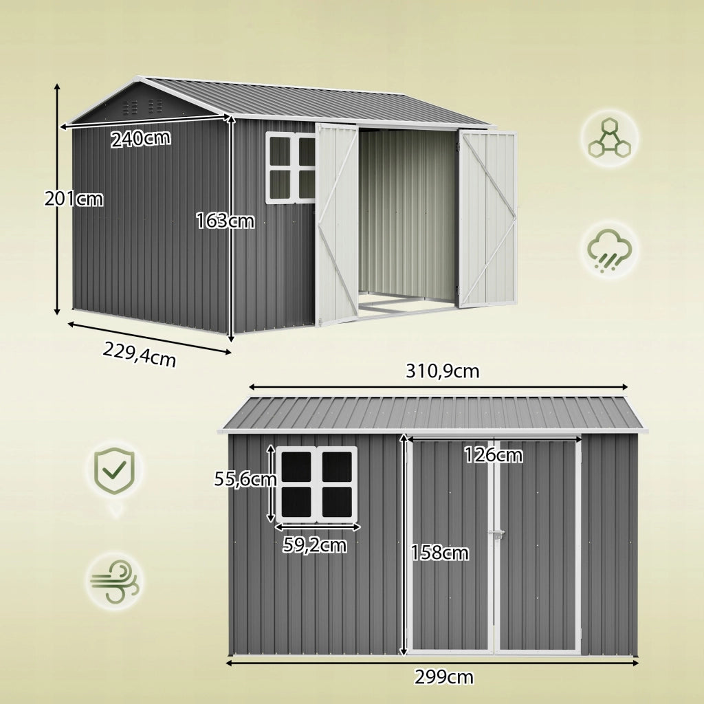 Grande Casetta Da Giardino In Metallo 311×240 Cm (10×8 Piedi) Con Quattro Prese D’Aria