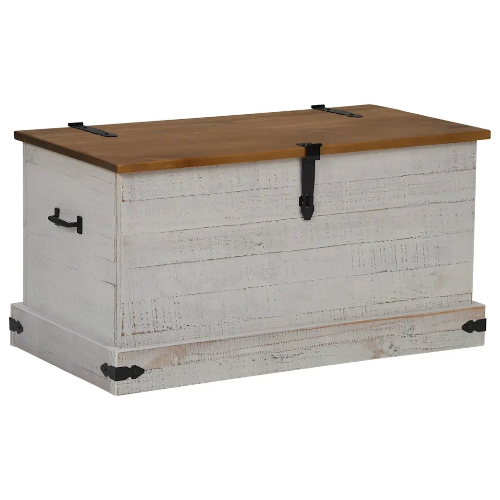 vidaXL Cassapanca HALDEN Bianco 91x48x47 cm in Legno Massello di Pino