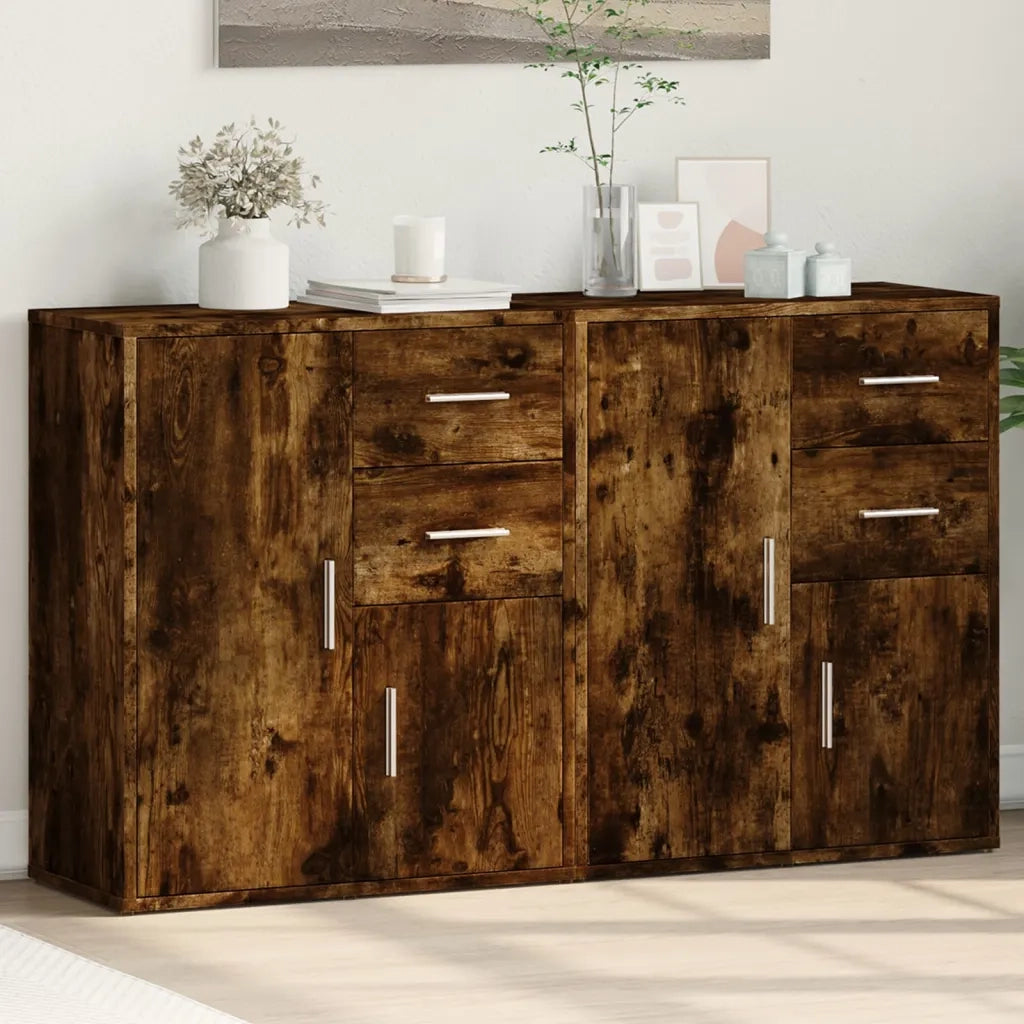 Credenze 2 pz | Madia | Buffet da pranzo | Armadio da pranzo Rovere Fumo 60x31x70 cm in Legno Multistrato