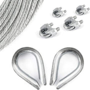 Set di cavi in acciaio - 6 x 7 medio morbido - 50 metri - acciaio inox - 2 x guaine - 3 mm - 4 x morsette a compressione - 3 mm - cavo in acciaio per supporti di corda - cavo in acciaio per boschi - cavo in acciaio per funi.