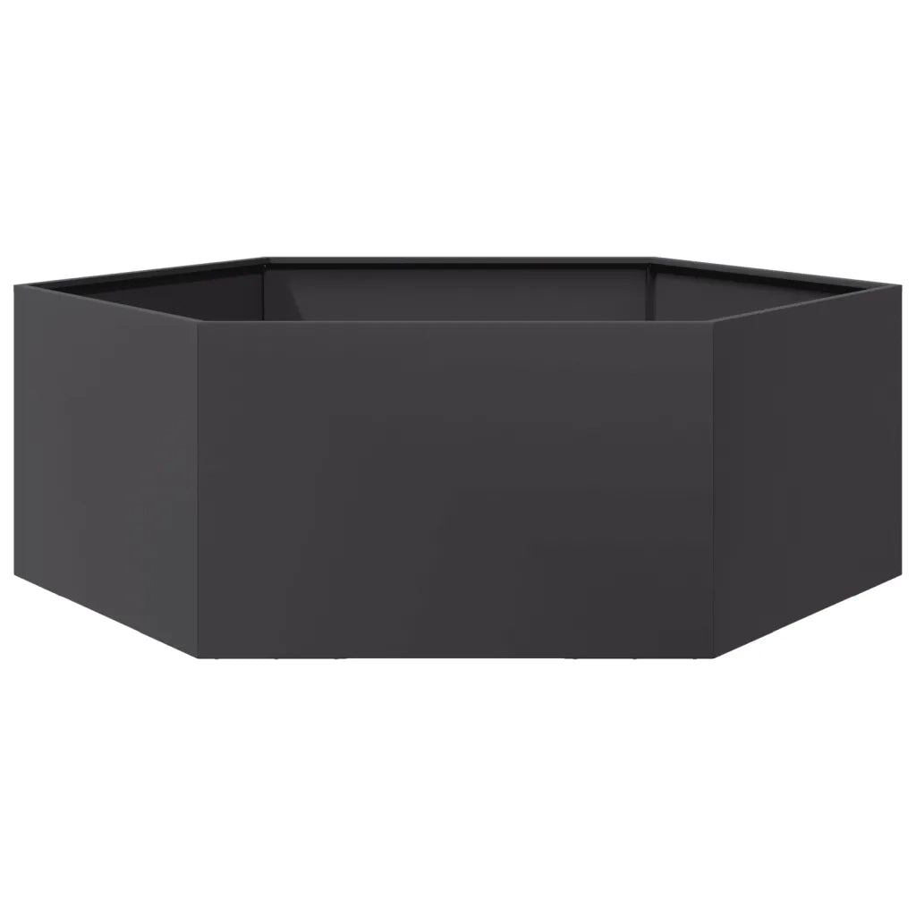 Fioriera | Cassetta per fiori | Vaso da Giardino Nera Esagono 138x120x45 cm in Acciaio