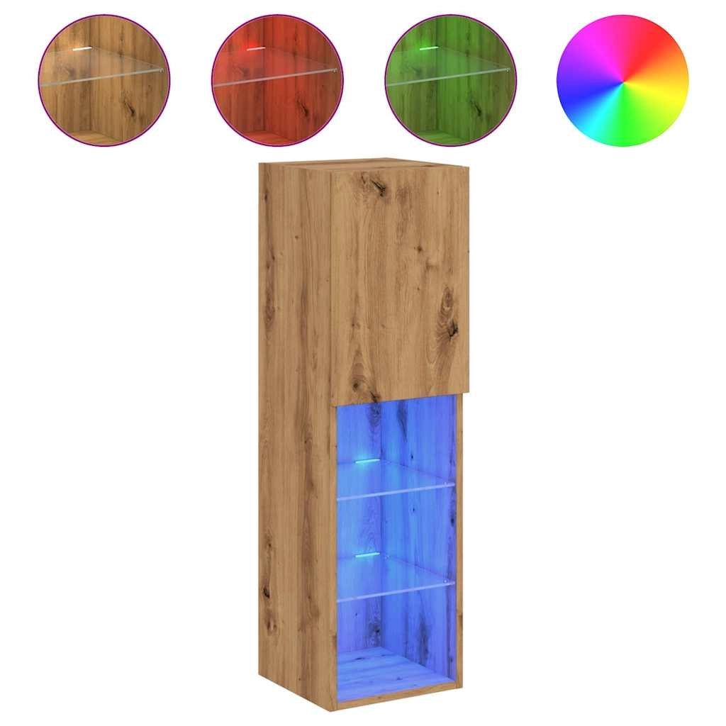 Mobile TV multimediale mensola TV credenza mobile TV per sala da pranzo soggiorno camera da letto con luci LED 2 pezzi rovere lavorato a mano 30,5 x 30 x 102 cm marrone 02_0028888