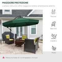 Ombrellone da Giardino 3x3 m con Zanzariera, Apertura a Manovella e Base a Croce, Verde