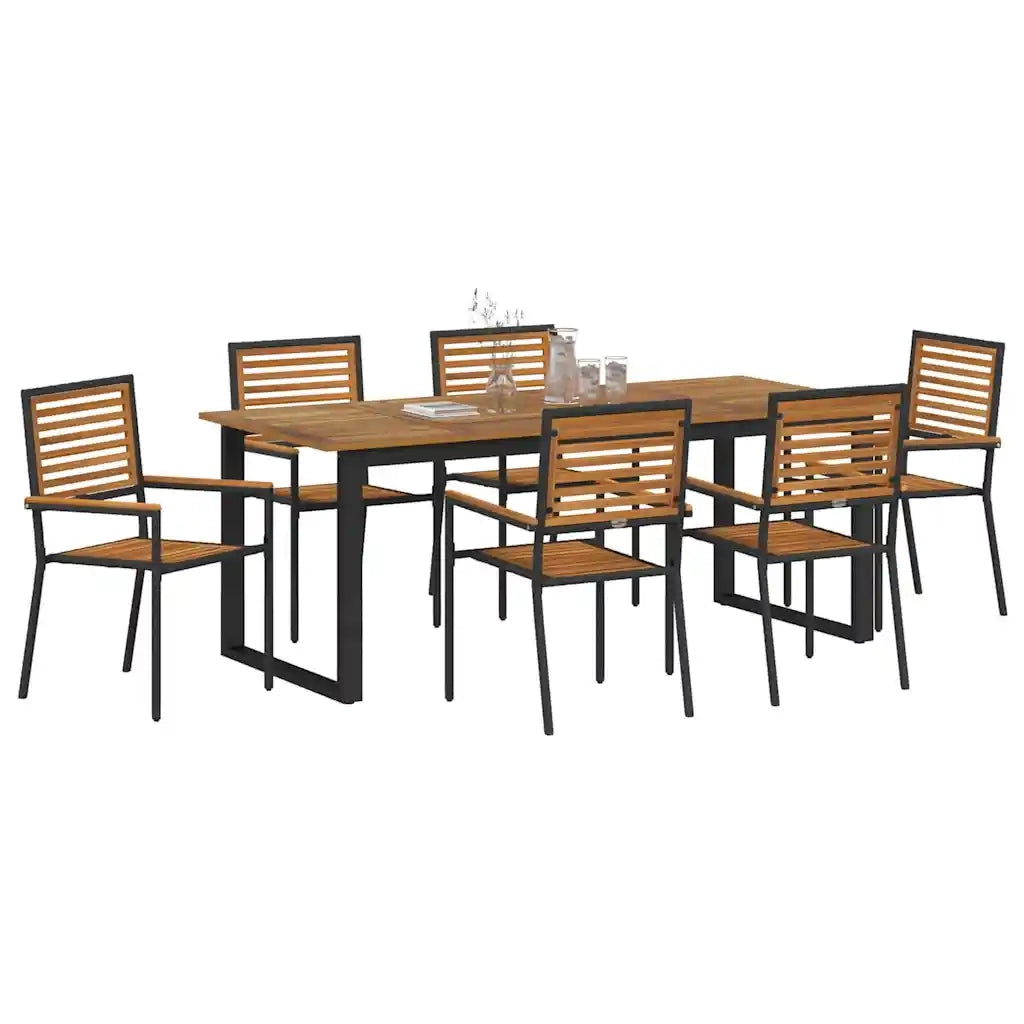 Set da Pranzo per Giardino 7 pcs Nero Legno di Acacia Massello 3365466