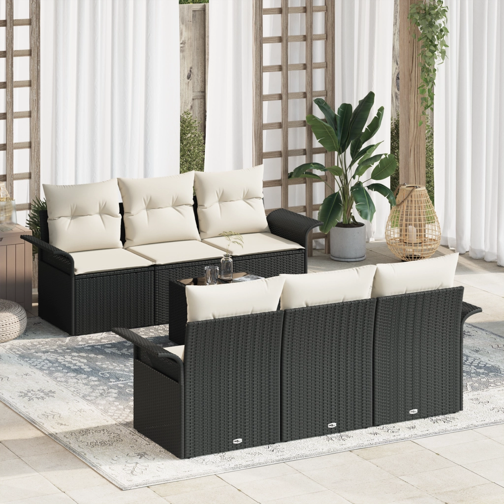 Set di divani da giardino  con cuscini neri in polyrattan