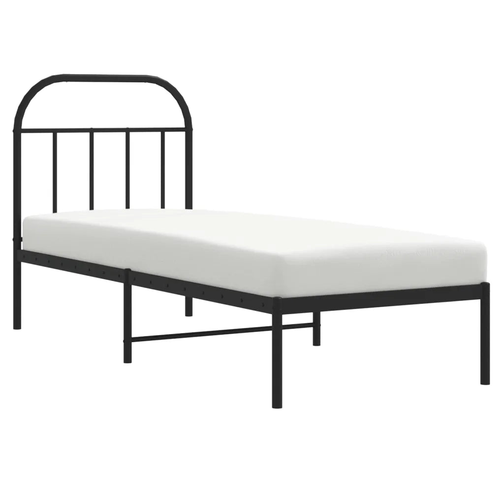 Letto singolo | Letto per adulti | Giroletto con Testiera in Metallo Nero 75x190 cm