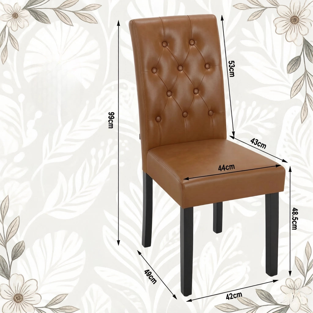 Set di 2 sedie da pranzo in ecopelle marrone con schienale alto e struttura in legno massiccio