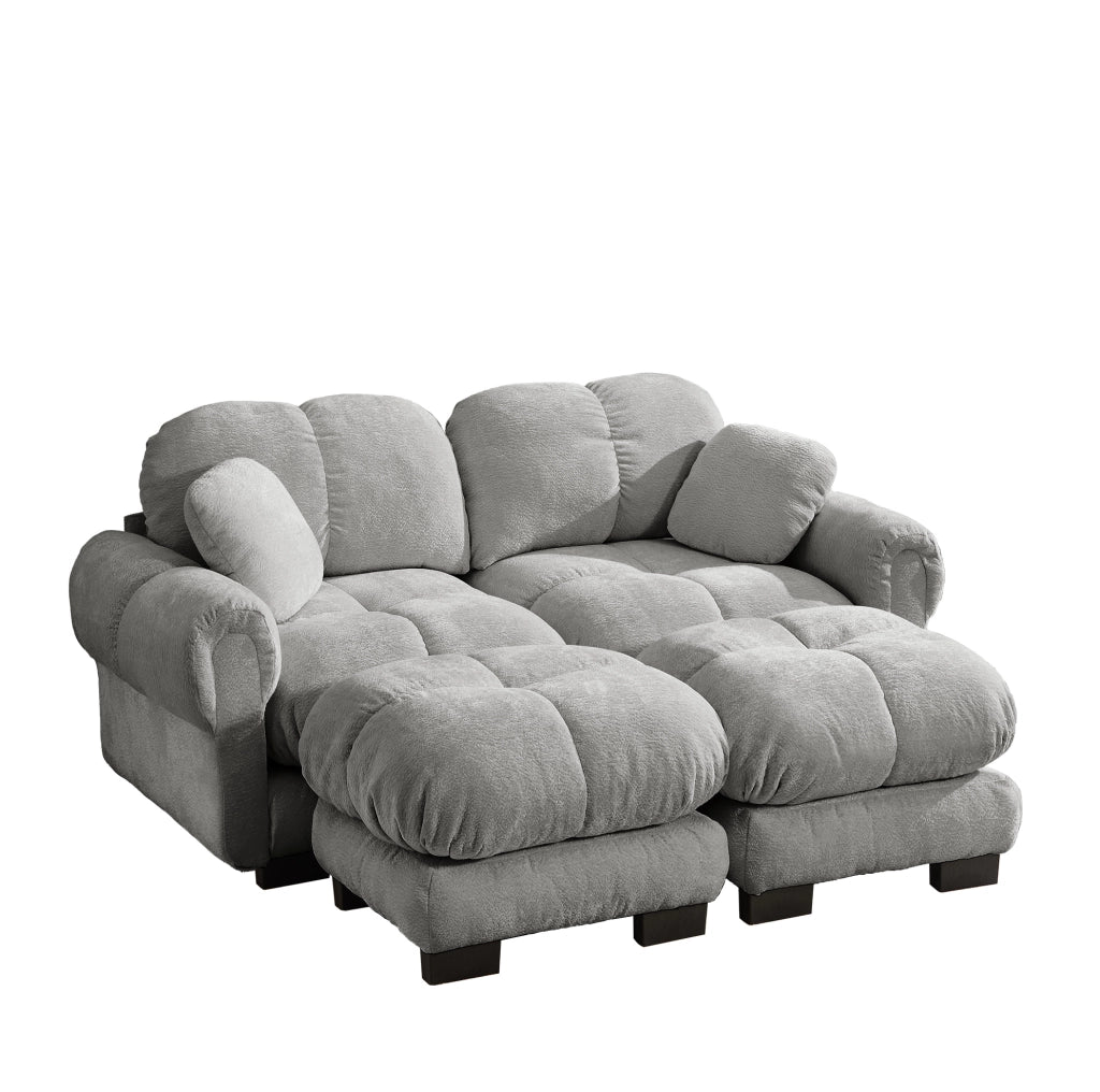 Divano modulare in chenille con pouf mobile 190x149x90 cm; trapuntato; grigio chiaro