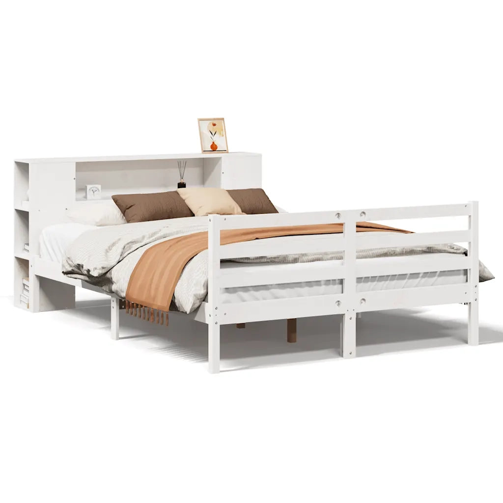 Letto Libreria senza Materasso Bianco 140x190 cm Legno di Pino 3321849
