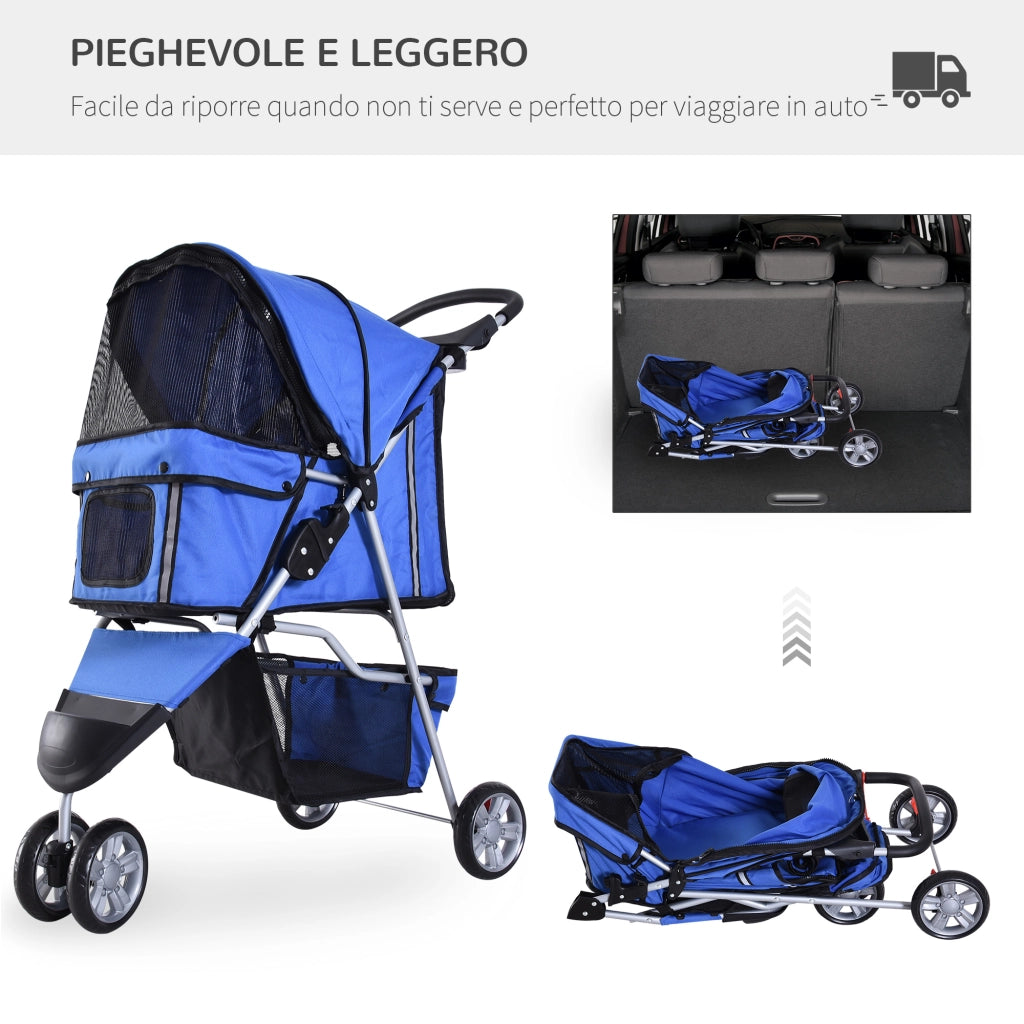 EasyComfort Passeggino per Cani Piccoli Pieghevole, Carrozzina per Cani con Ruote con Freni, Portabicchieri, Cestino Portaoggetti e Imbottitura Rimovibile e Lavabile, per Animali Domestici 10 kg, Blu