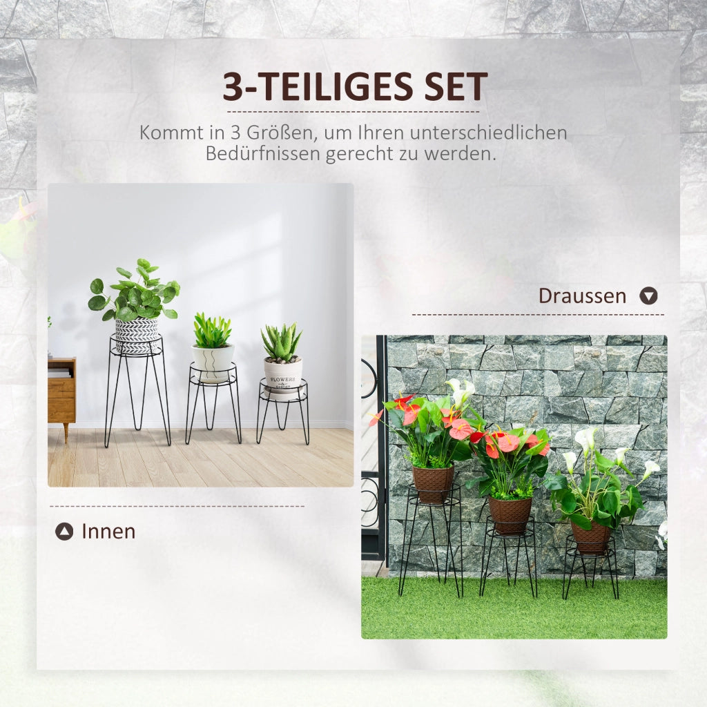Set di 3 fioriere in metallo ¨C zephmum ¨C nero 23.5x30x42cm